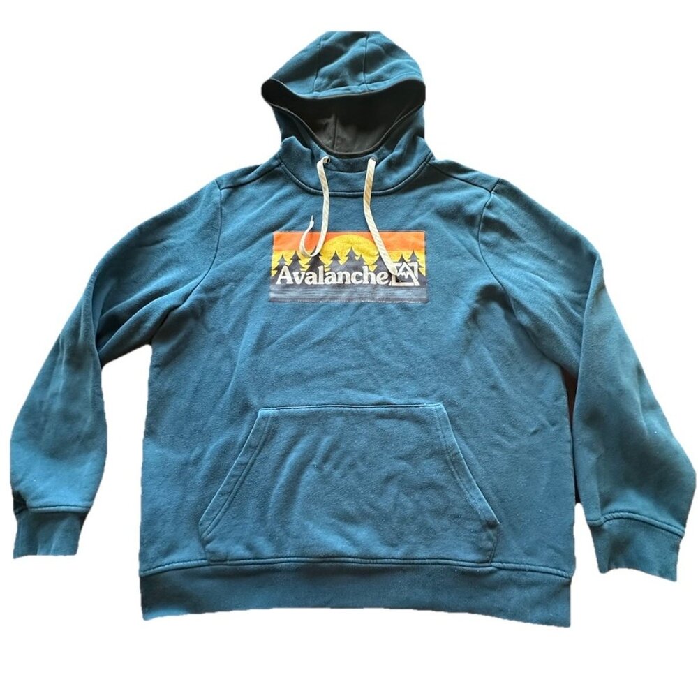 Avalanche Outdoor Supply Company Blue Graphic Mountain Logo Hoodie Size Large